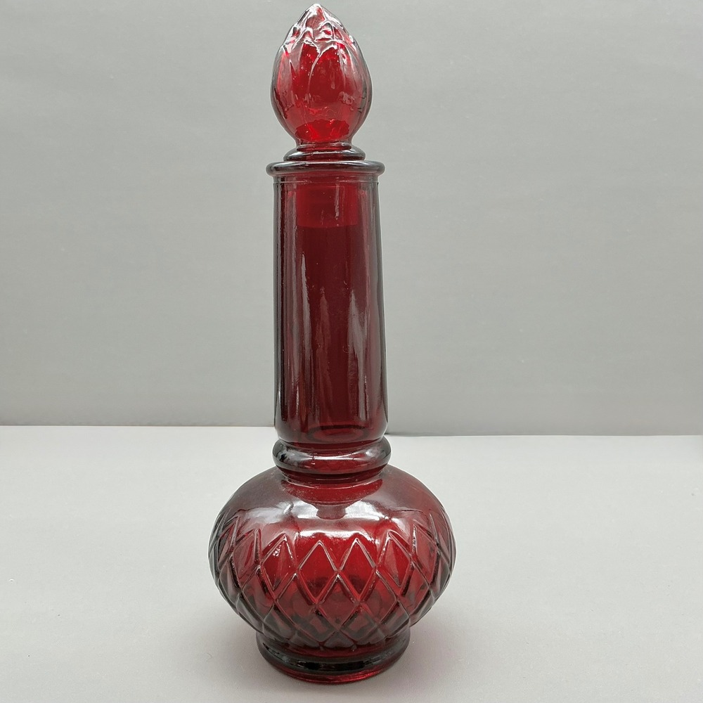 Avon Somewhere Cologne Bottle Vintage Ruby Red Glass Diamond Stopper 3 Oz 6.75"